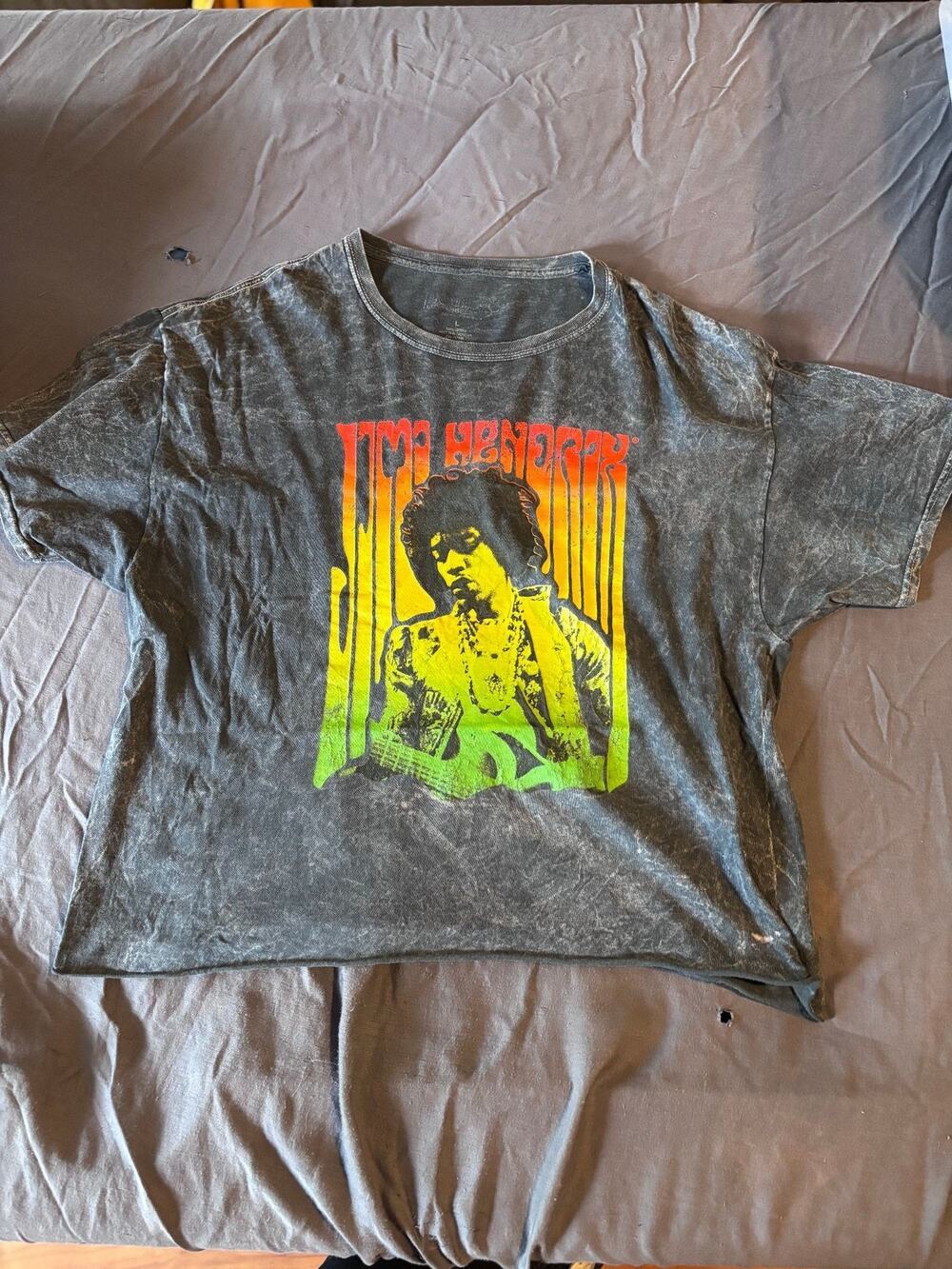 Jimi Hendrix Shirt Mens L Black Acid Wash Graphic Concert Tee Distressed Soft